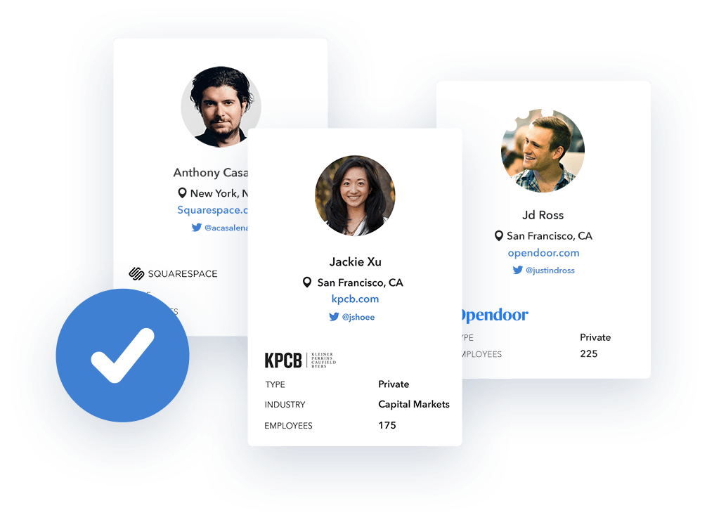 User profile cards enriched by Clearbit